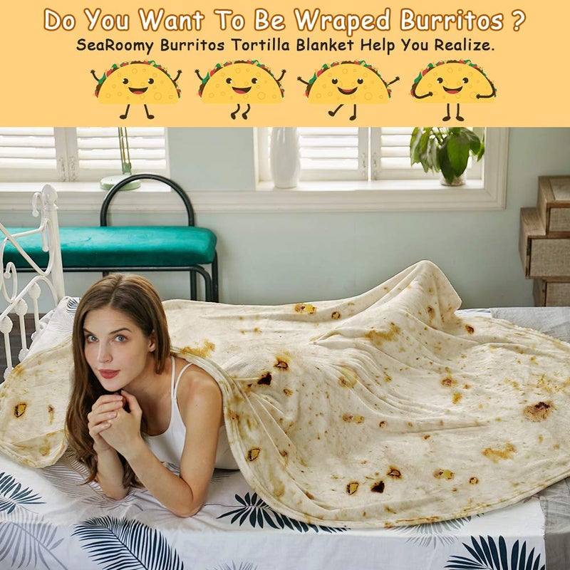 SeaRoomy Burritos Tortilla Throw Blanket, Tortilla Wrap Blanket, Novelty Funny Tortillas Round Blanket Giant Tortillas Round Soft Blankets for Adults and Kids (Beige, 60 inches) - Image 5